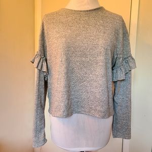 Gray Ruffle Sleeve Long Sleeve Top